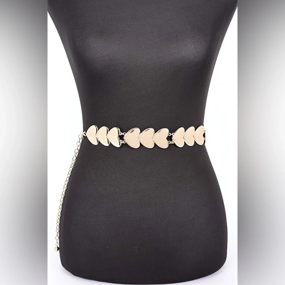 Gold or Silver Heart Metal Chain Statement Belt